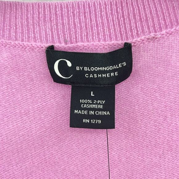 C by Bloomingdale's 100% Cashmere V-neck Cardigan - Rose Quartz - L - NWT - Picture 4 of 6